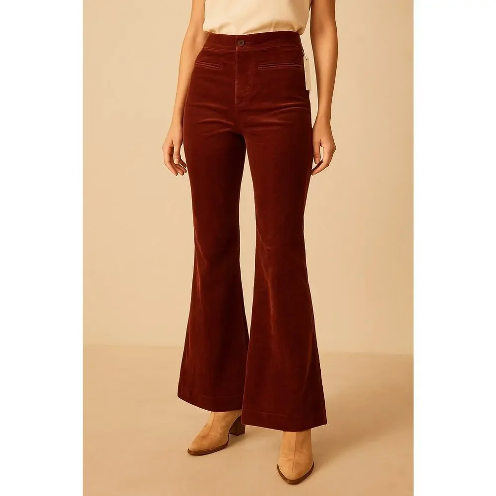 Anthropologie Pilcro Womens 31 Pull On Corduroy Flare Pants Navy Marin 70s Boho - Picture 1 of 14